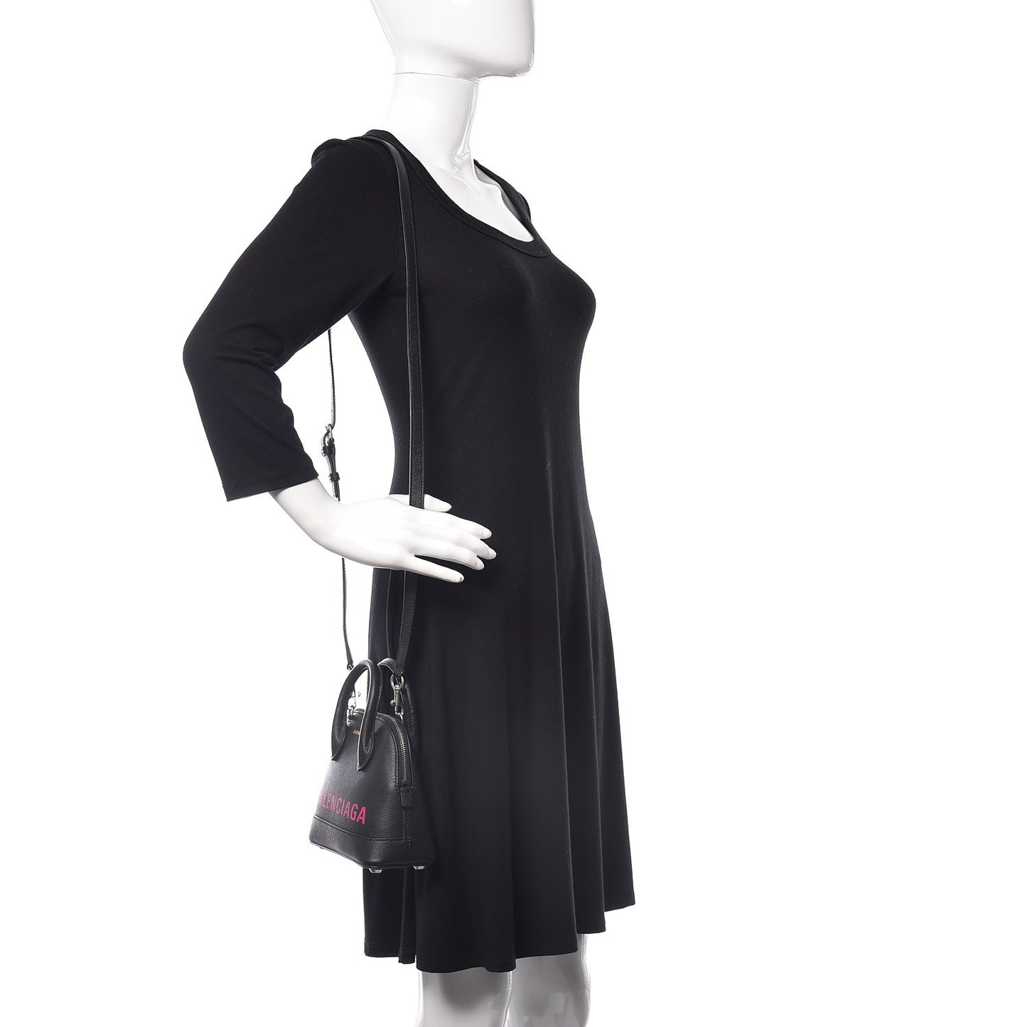 Signature Grained Calfskin Logo XXS Ville Top Handle Bag Black Rose Shocking