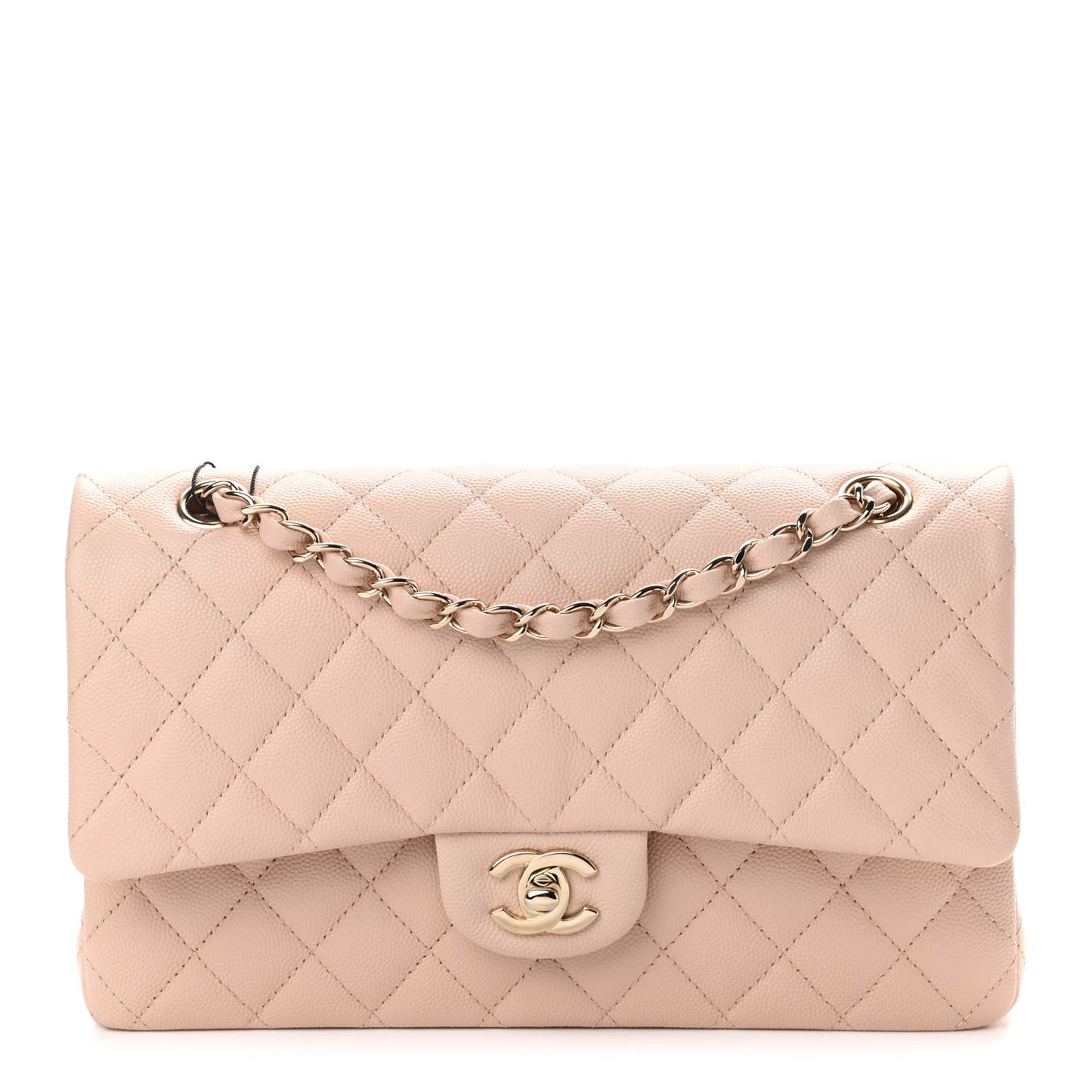 Caviar Quilted Medium Double Flap Light Beige