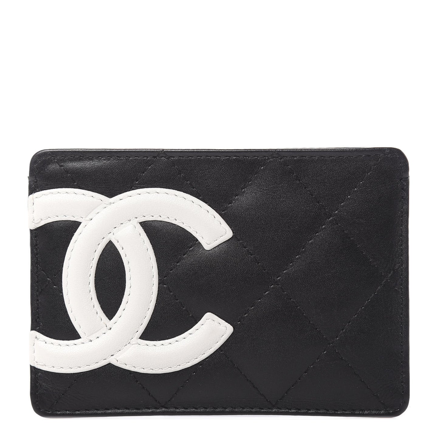 Calfskin Quilted Cambon Card Holder Black White