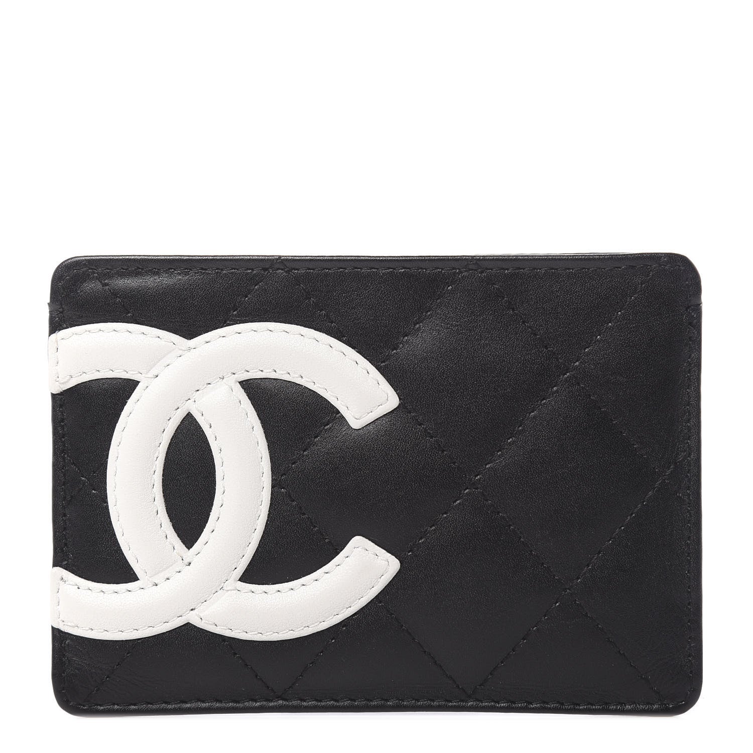 Chanel Calfskin Quilted Cambon Card Holder Black White 1 of 7