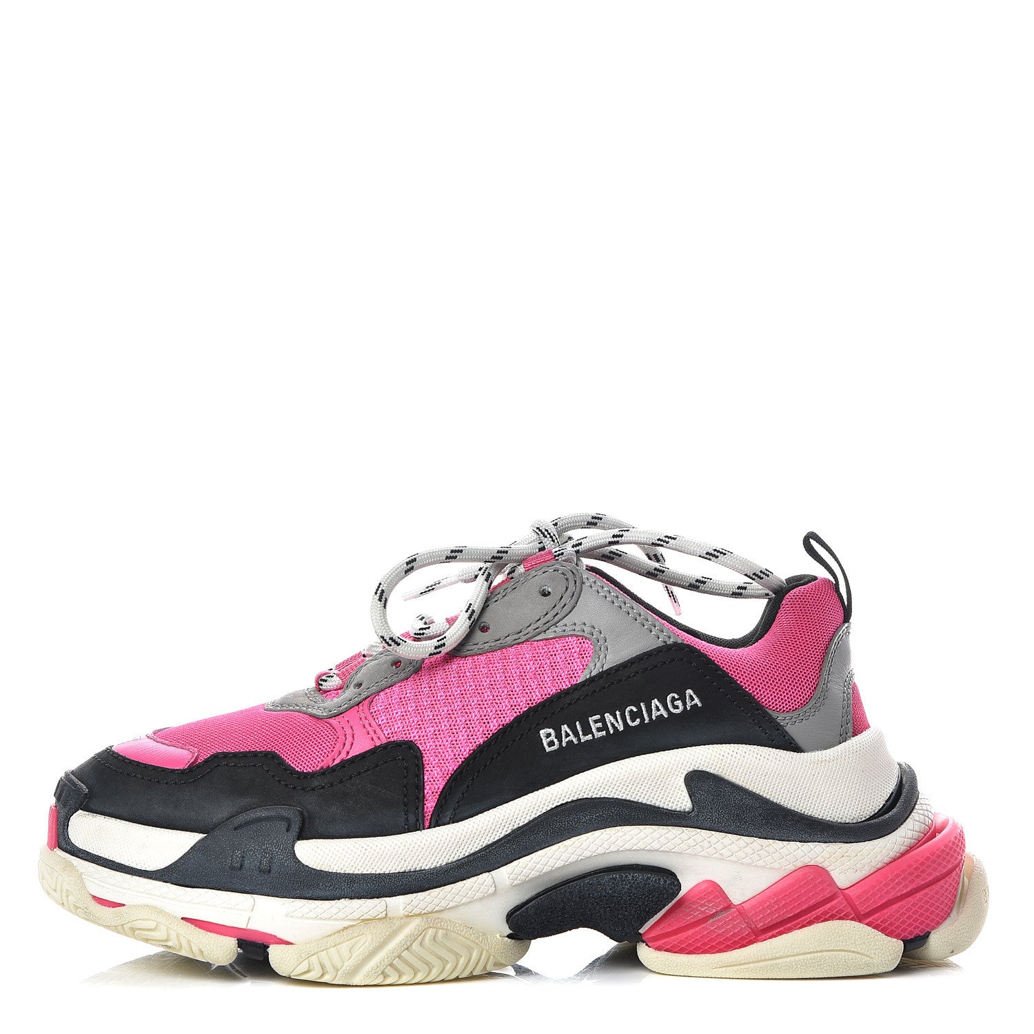 Balenciaga Fabric Mesh Womens Triple S Sneakers 37 Fluo Pink Grey White 1 of 12