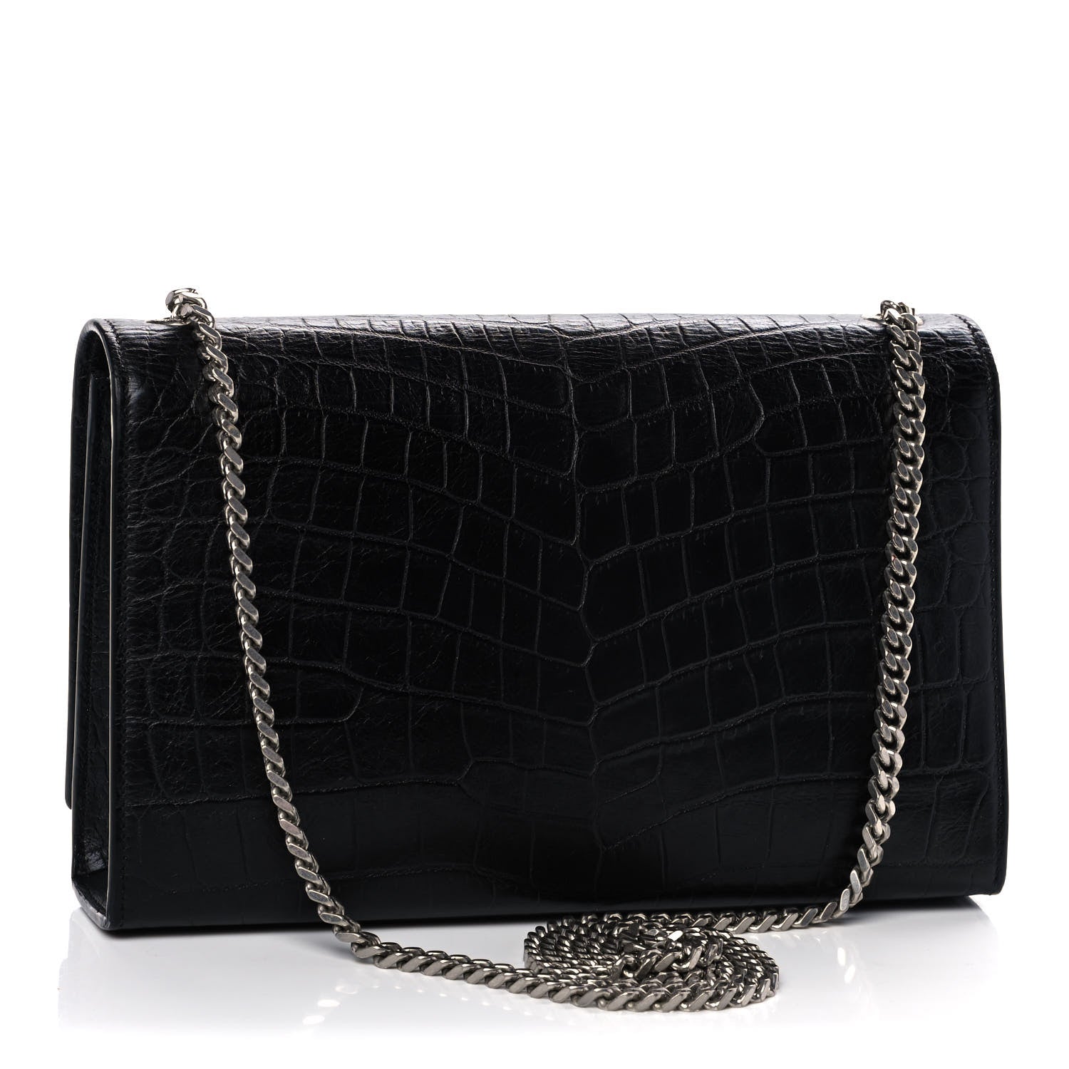 Saint Laurent Calfskin Crocodile Embossed Medium Classic Monogram Kate Tassel Satchel Black 3 of 12