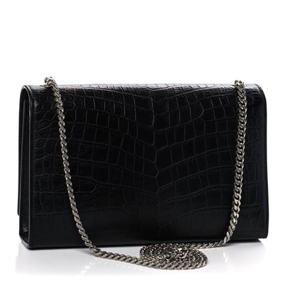 Saint Laurent Calfskin Crocodile Embossed Medium Classic Monogram Kate Tassel Satchel Black 3 of 12