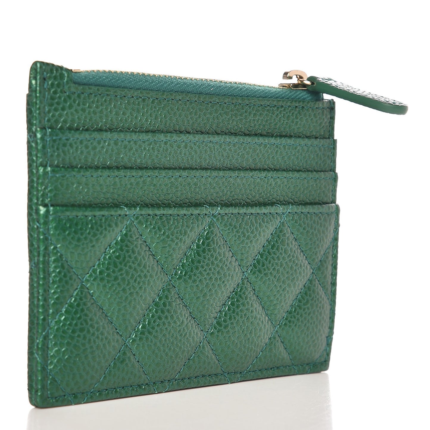 Metallic Caviar Quilted CC Zip Card Holder Green