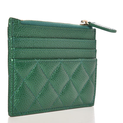 Chanel Metallic Caviar Quilted CC Zip Card Holder Green 3 of 7