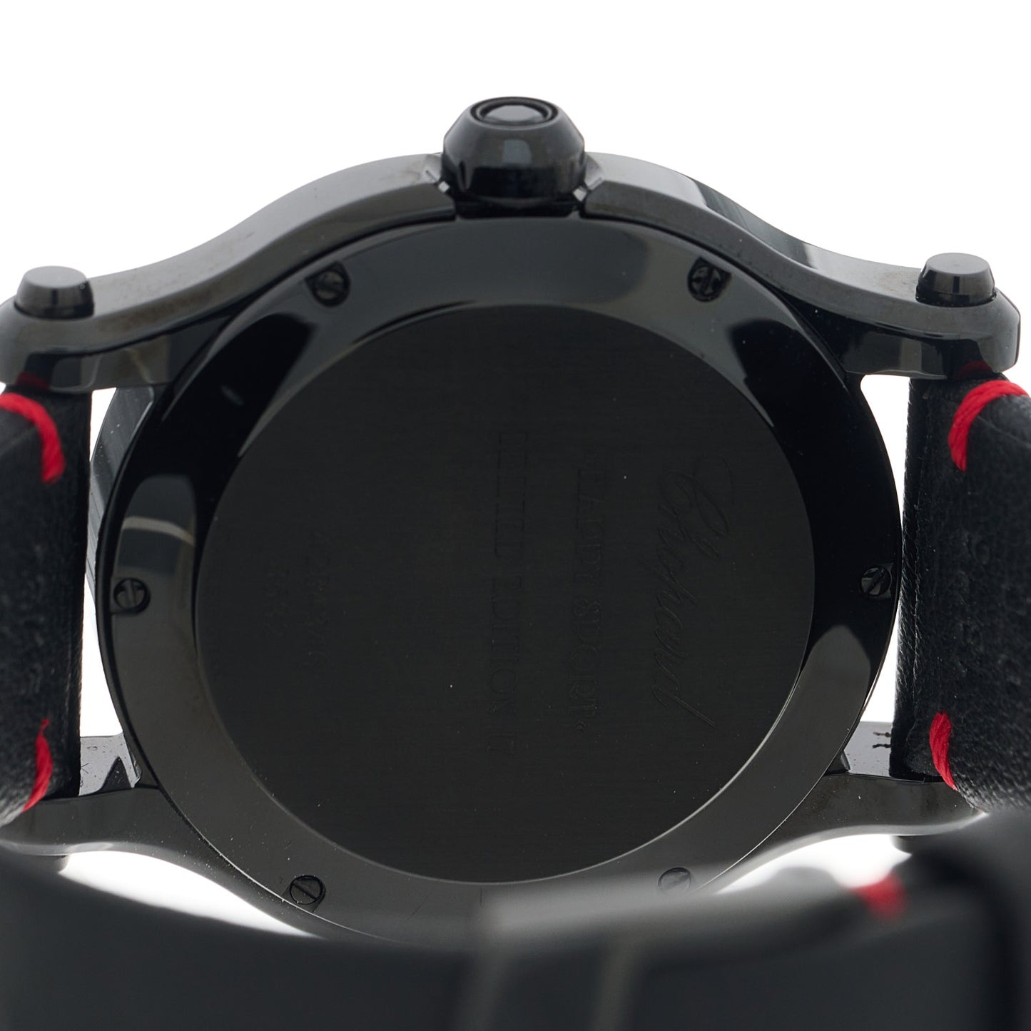 DLC Coated Lucent Calfskin 3 Diamond 36mm Happy Sport Quartz Watch Black