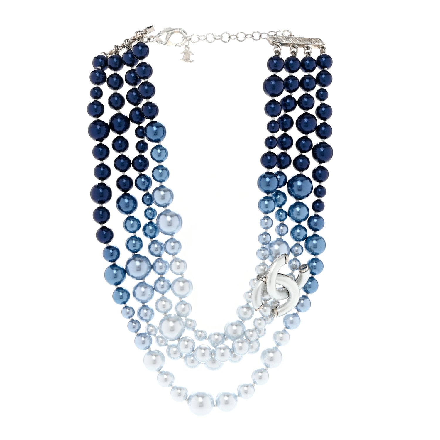 Chanel Pearl Beaded CC Multi Strand Choker Necklace Blue Silver 3 of 7