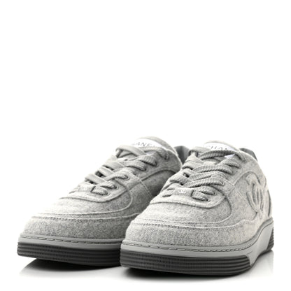 Chanel Wool Mixed Fibers Womens CC Sneakers 38 Light Grey 4 of 10