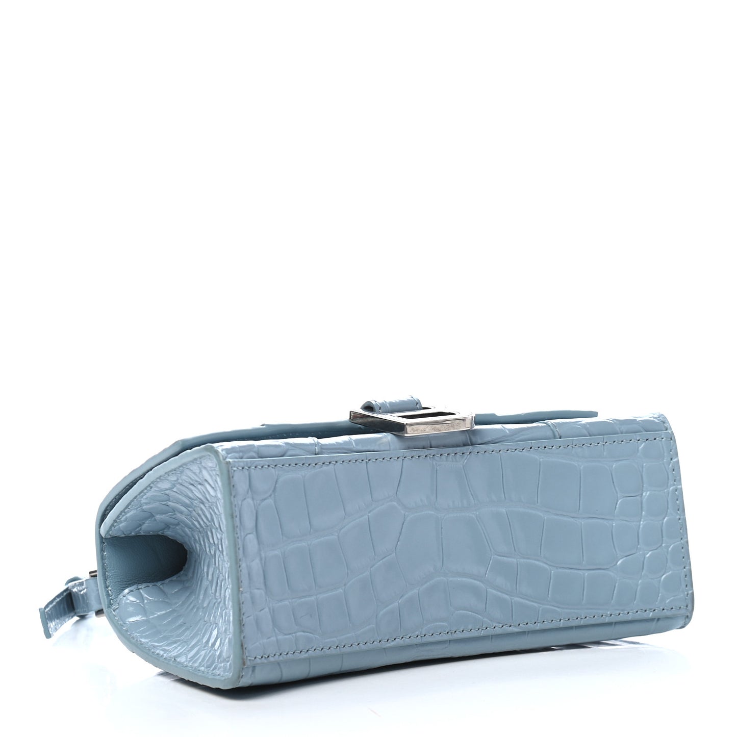 Shiny Calfskin Crocodile Embossed Hourglass Top Handle Bag XS Blue Grey