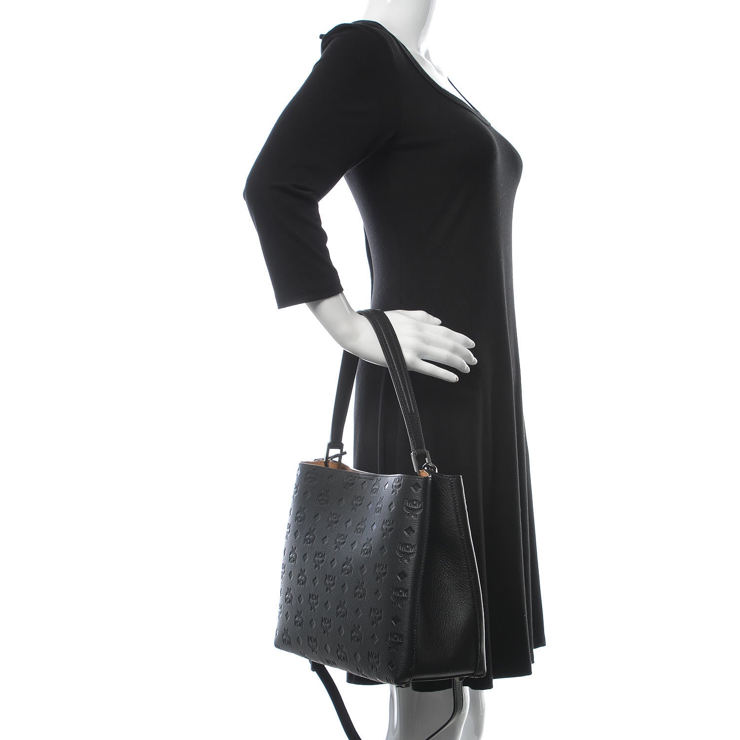 MCM Calfskin Ottomar Monogram Sarah Convertible Hobo Black 3 of 12