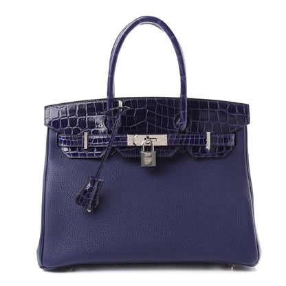 Hermes Togo Shiny Niloticus Crocodile Birkin Touch 30 Bleu Encre 1 of 12
