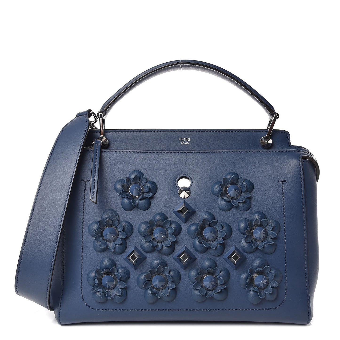 Calfskin Flowerland Studded Dotcom Satchel Blue