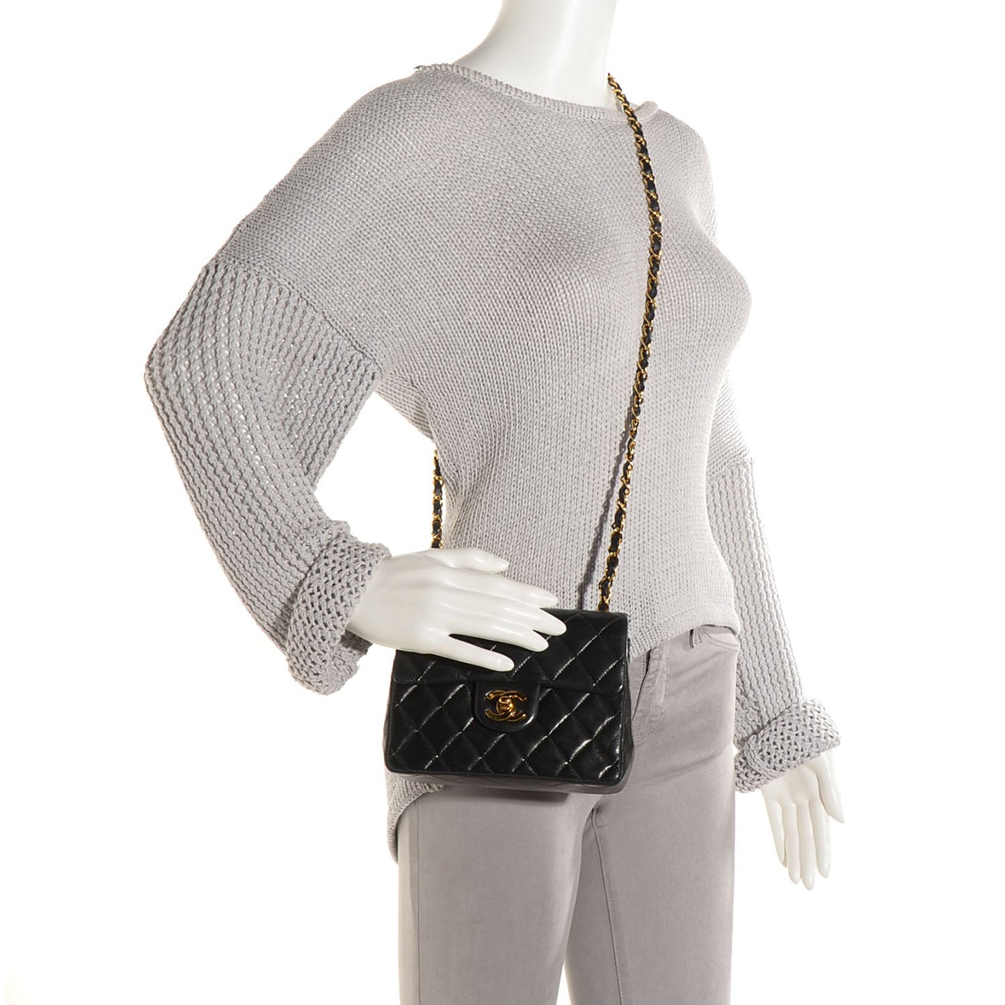 Lambskin Quilted Mini Square Flap Black