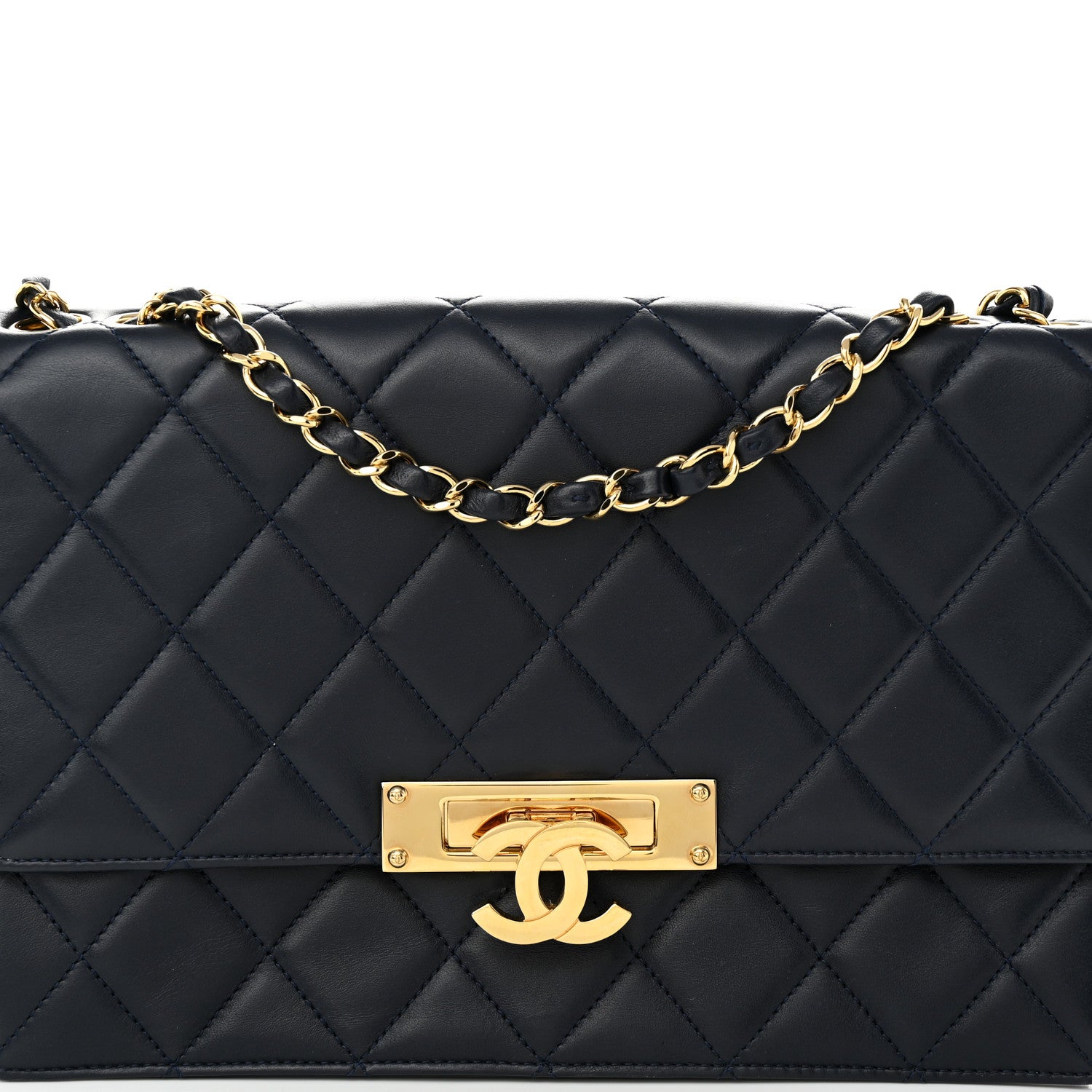 Chanel Lambskin Quilted Large Golden Class Flap Navy 8 of 12