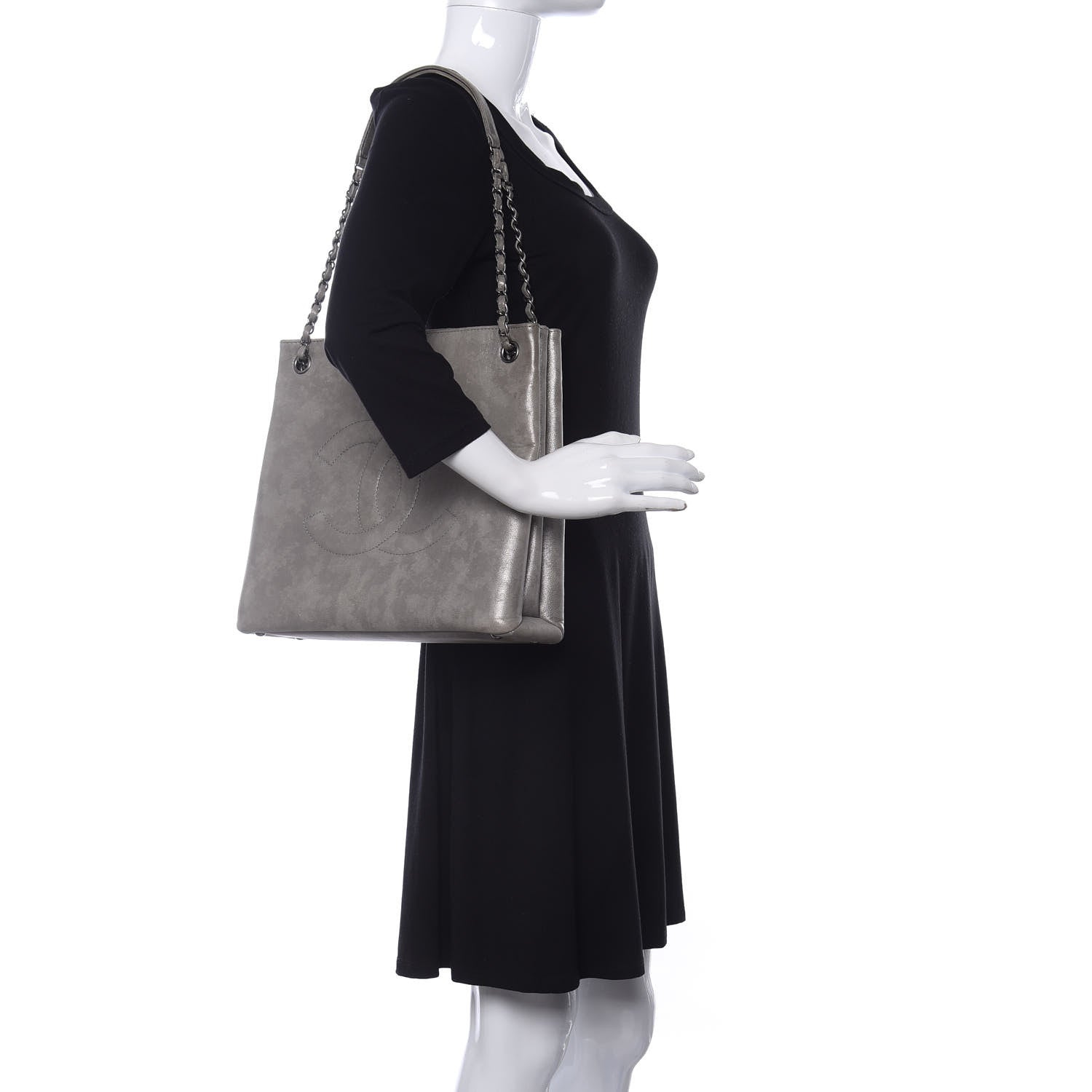 Chanel Iridescent Calfskin CC North South Large Shopping Tote Silver 2 of 11