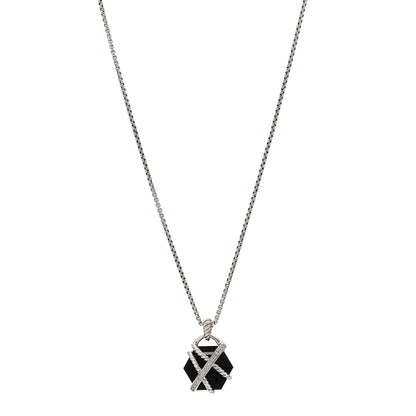 David Yurman Sterling Silver Diamond Black Onyx 16mm Cable Wrap Pendant Necklace 1 of 3