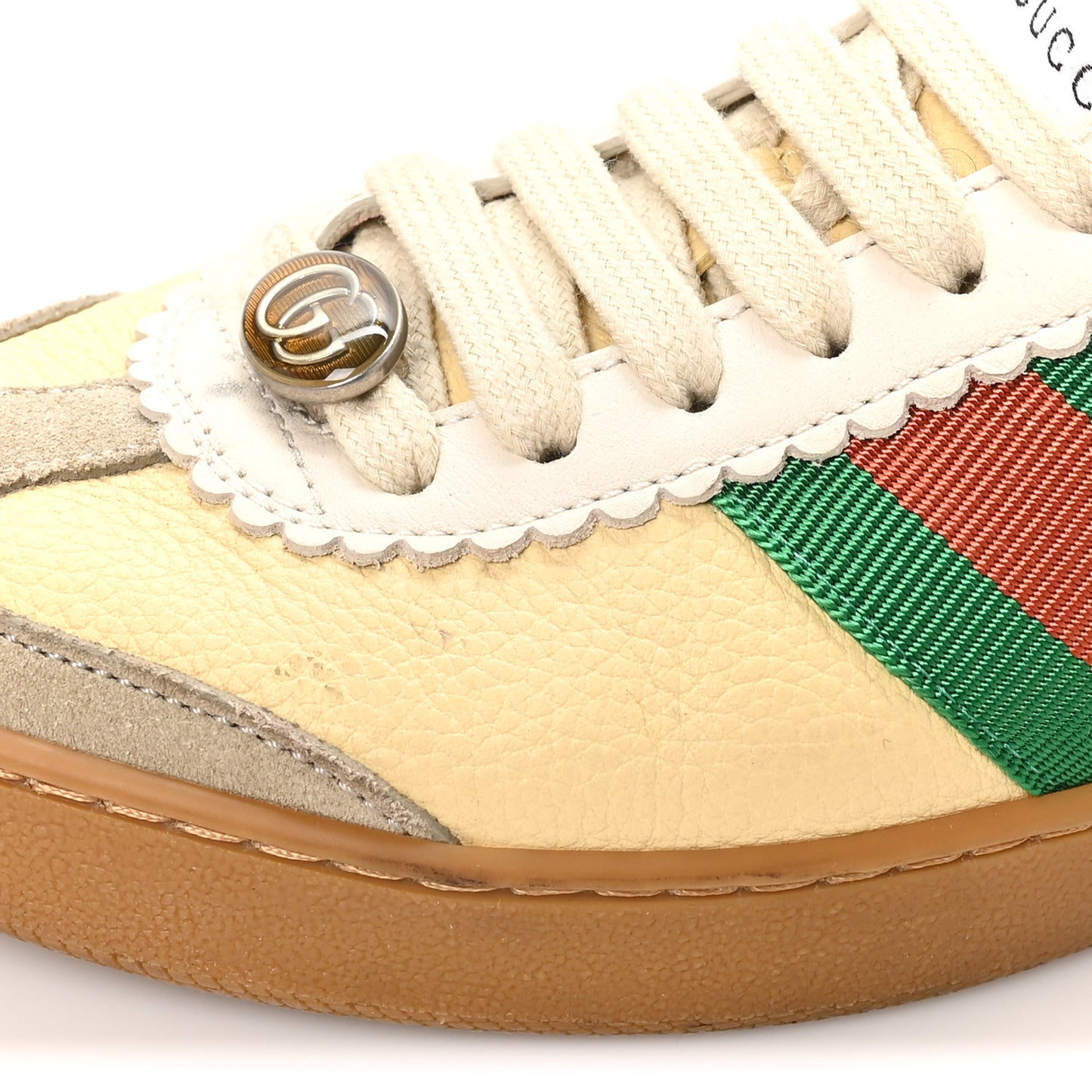 Calfskin Suede Web Womens G74 Sneakers 35 Oatmeal Burro New Mystic White