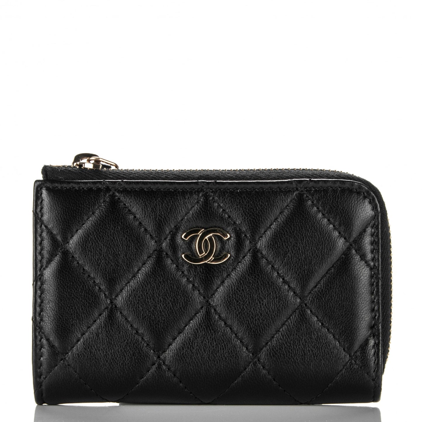 Lambskin Quilted Key Holder Case Black