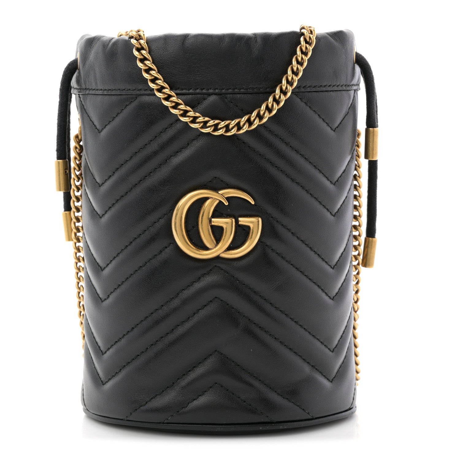 Gucci Calfskin Matelasse Mini GG Marmont 2.0 Bucket Bag Black 1 of 11