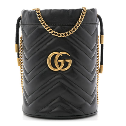 Gucci Calfskin Matelasse Mini GG Marmont 2.0 Bucket Bag Black 1 of 11