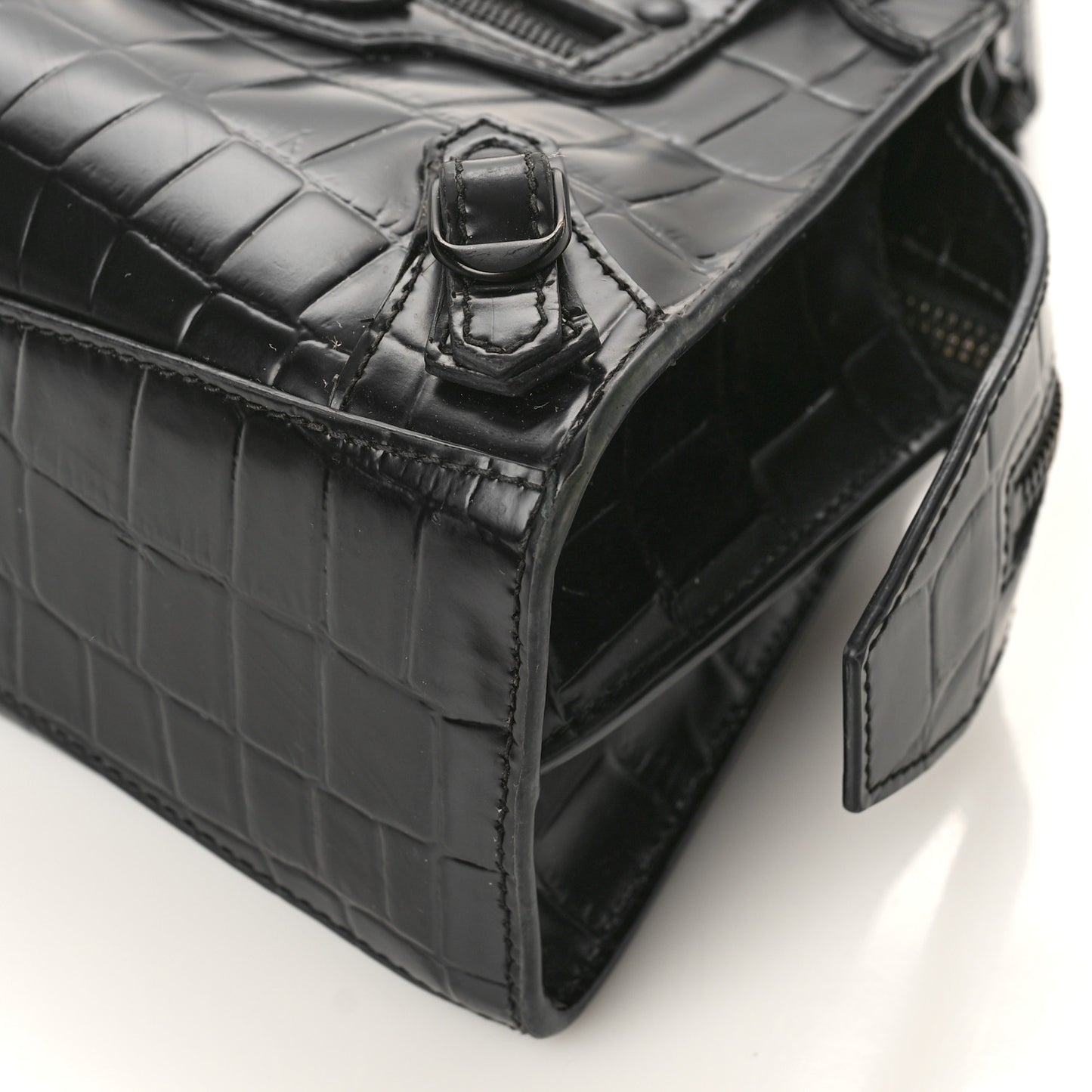 Semi Shiny Calfskin Crocodile Embossed Neo Classic Black Hardware Mini City Black