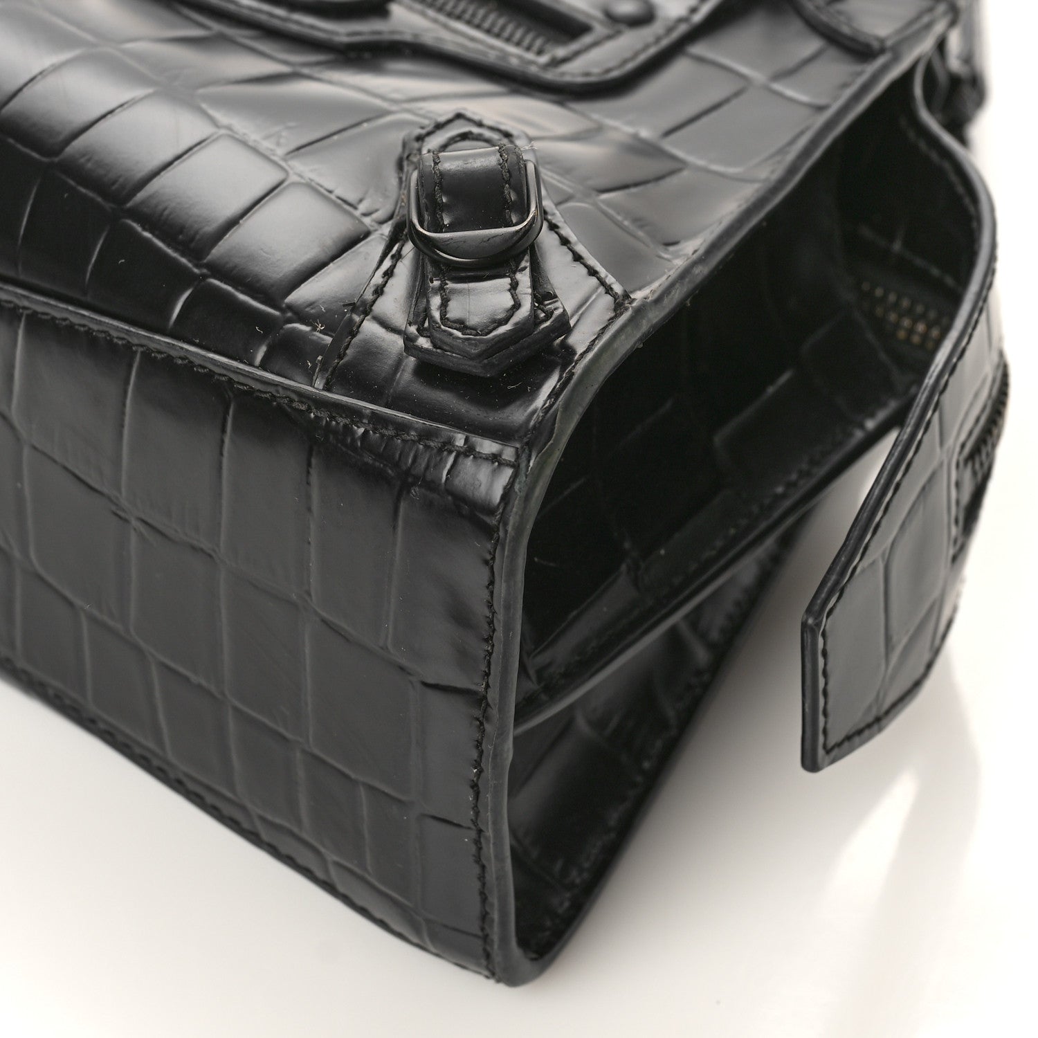 Balenciaga Semi Shiny Calfskin Crocodile Embossed Neo Classic Black Hardware Mini City Black 8 of 10