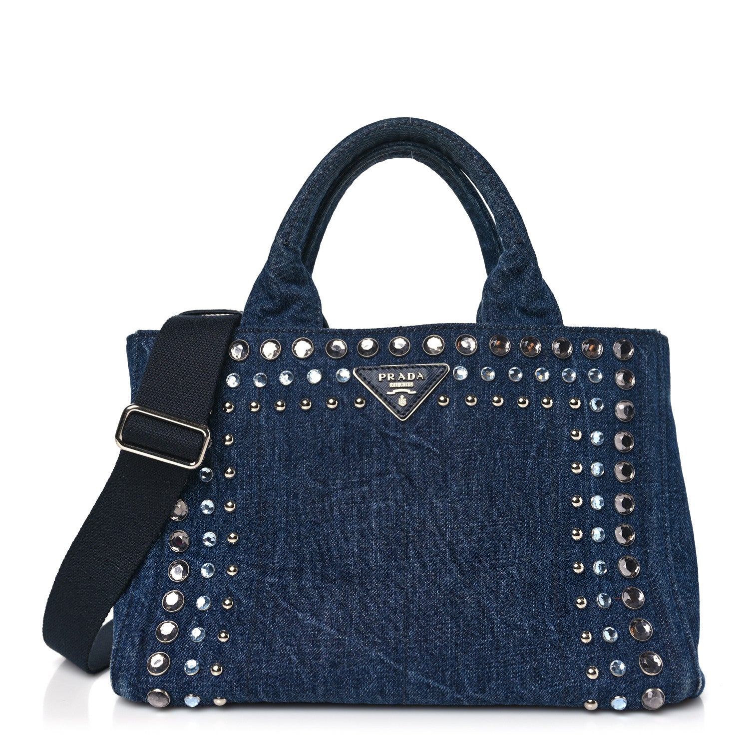 Prada Canapa Denim Crystal Studded Tote Avio 1 of 8