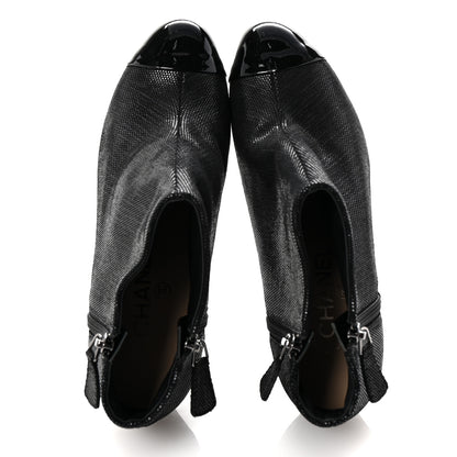 Chanel Metallic Tweed Patent Cap Toe CC Ankle Booties 38 Black 2 of 9