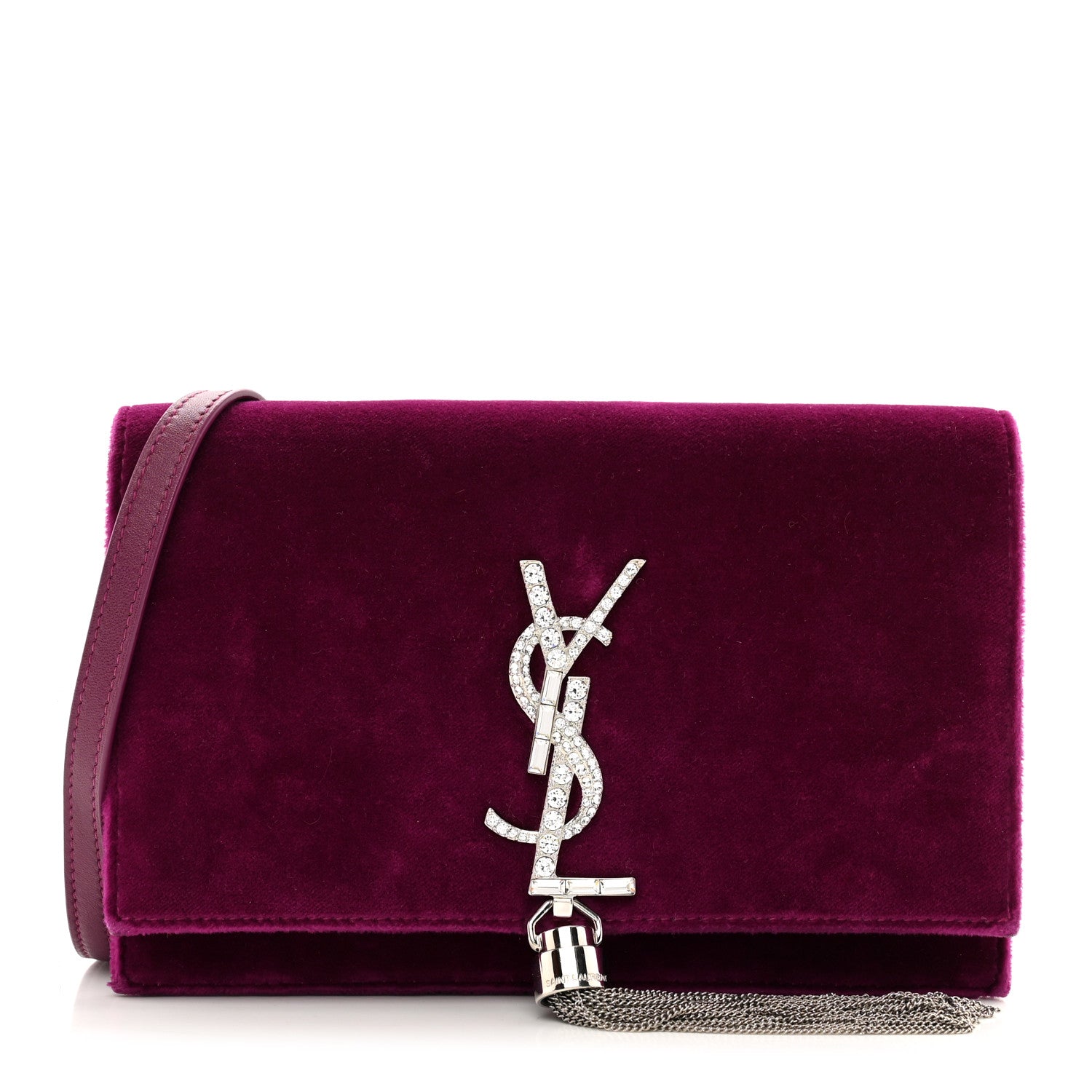 Saint Laurent Velvet Crystal Monogram Kate Tassel Chain Wallet 1 of 10
