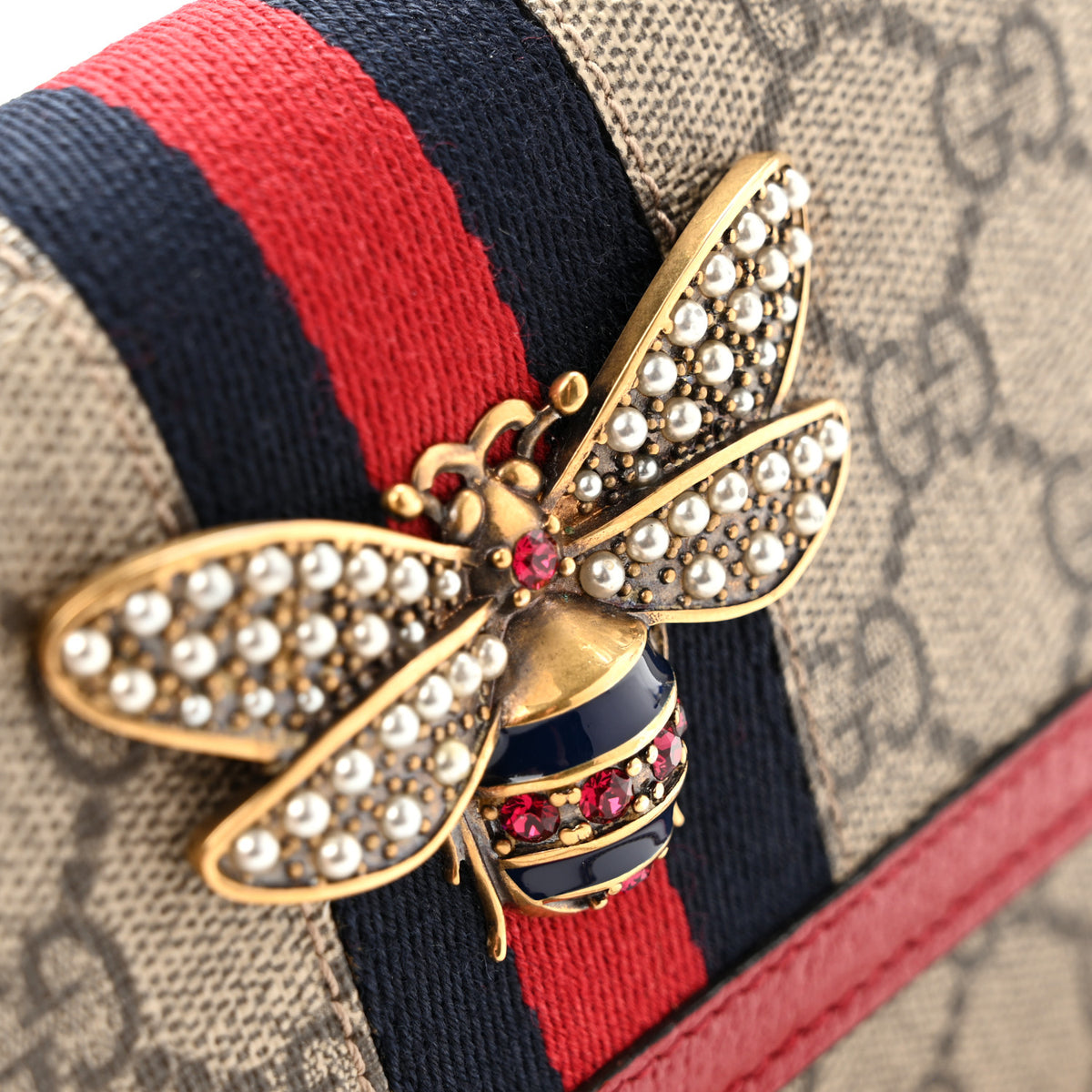 GG Supreme Monogram Web Queen Margaret Chain Wallet Red