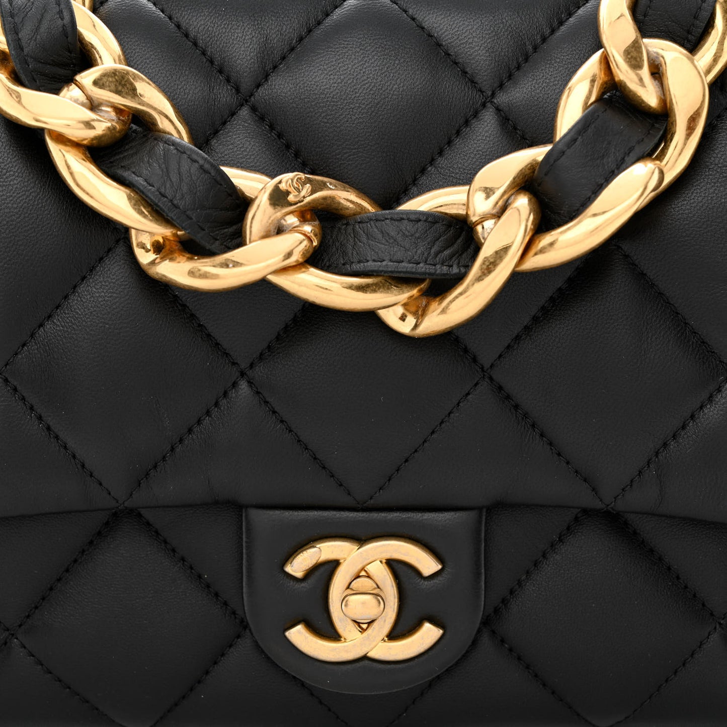 Lambskin Quilted Large CC Funky Town Flap Black