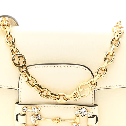Gucci Azalea Calfskin Crystal Small Horsebit 1955 Chain Shoulder Bag White 8 of 10