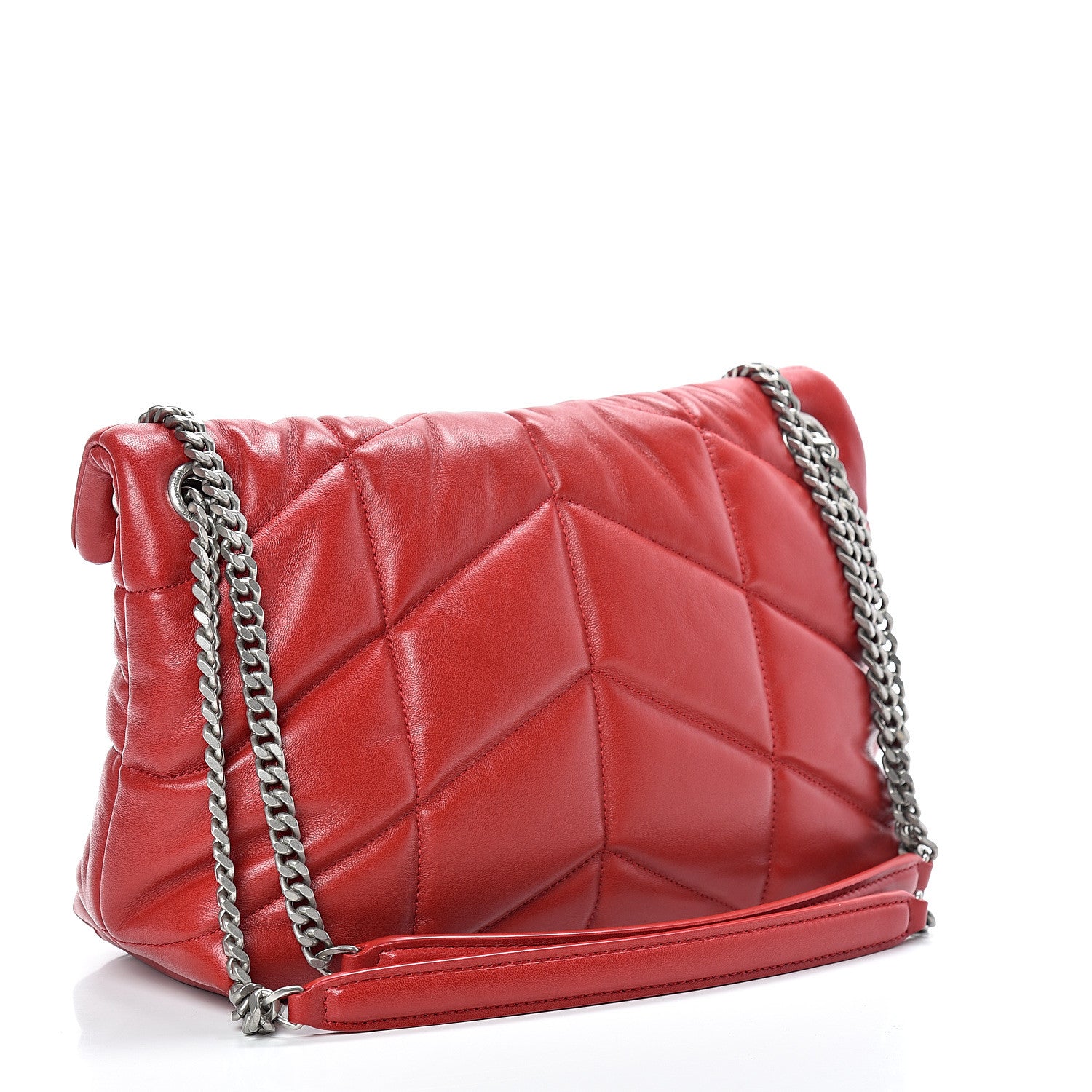 Saint Laurent Lambskin Quilted Small Loulou Puffer Monogram Chain Satchel Red 2 of 9