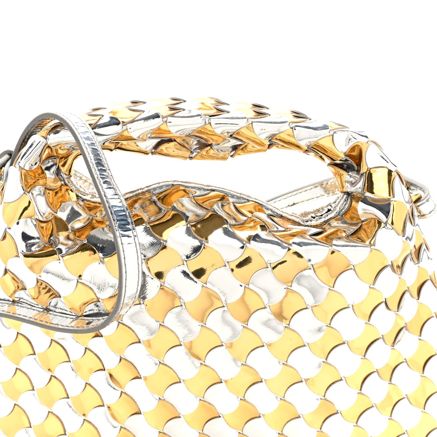 Bottega Veneta Metallic Lambskin Intrecciato Mini Hop Silver Gold 7 of 9