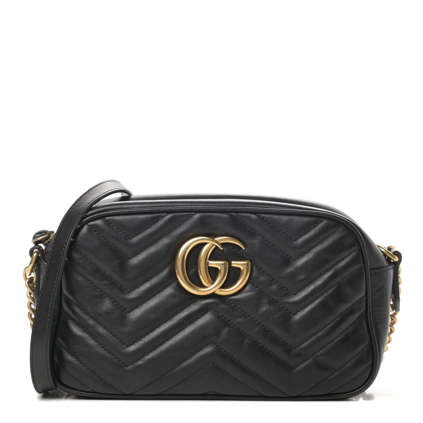 Calfskin Matelasse Small GG Marmont Chain Shoulder Bag Black
