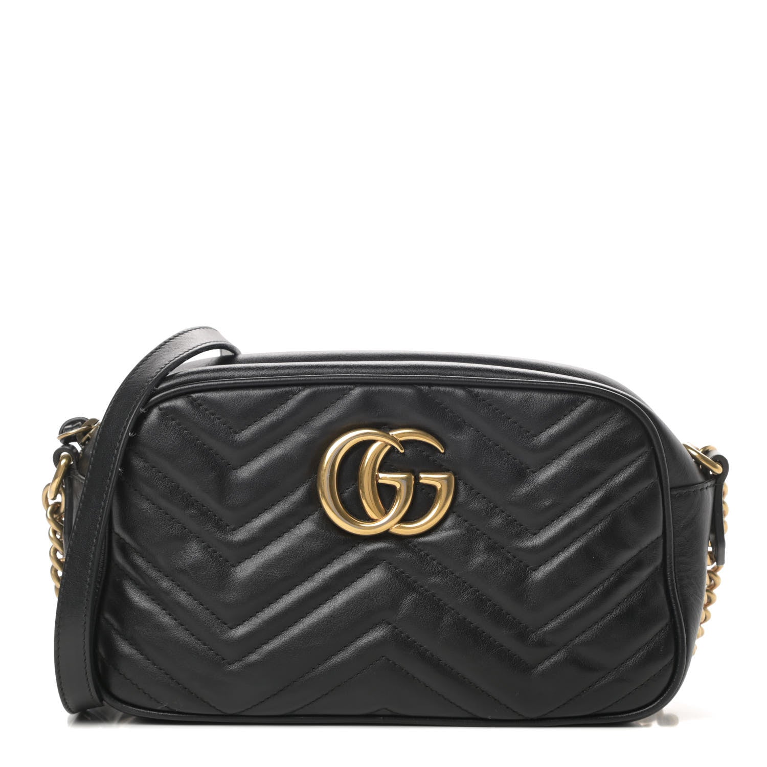 Gucci Calfskin Matelasse Small GG Marmont Chain Shoulder Bag Black 1 of 15