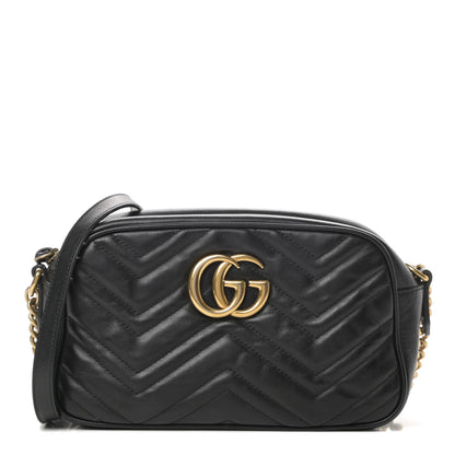 Gucci Calfskin Matelasse Small GG Marmont Chain Shoulder Bag Black 1 of 15