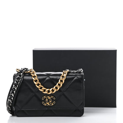 Chanel Shiny Goatskin Quilted Chanel 19 Wallet On Chain WOC Black 15 of 15