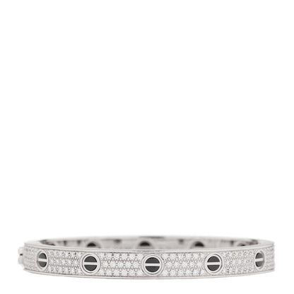 Cartier 18K White Gold Diamond Ceramic LOVE Paved Bracelet 17 1 of 9