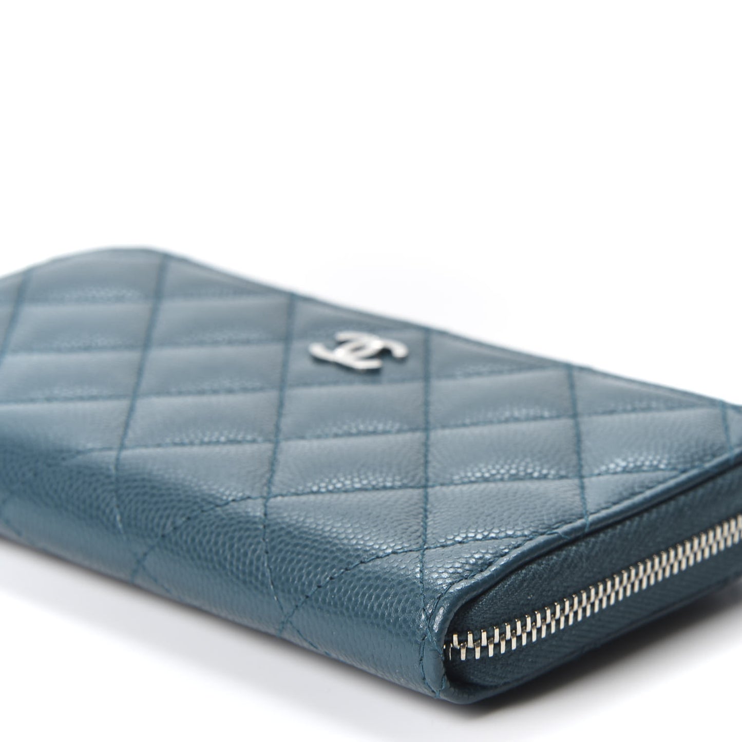 Caviar Quilted Medium Zip Around Wallet Dark Turquoise