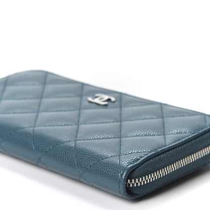 Chanel Caviar Quilted Medium Zip Around Wallet Dark Turquoise 6 of 10