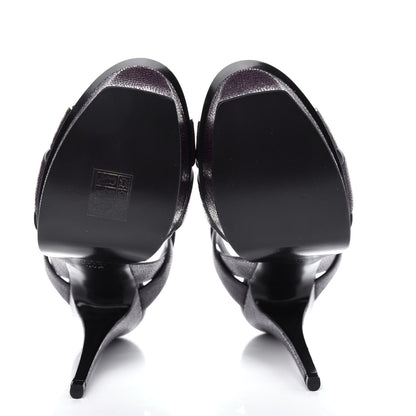 Saint Laurent Textured Calfskin Tribute 105 Platform Sandals 39.5 Cigar Burgundy 6 of 11