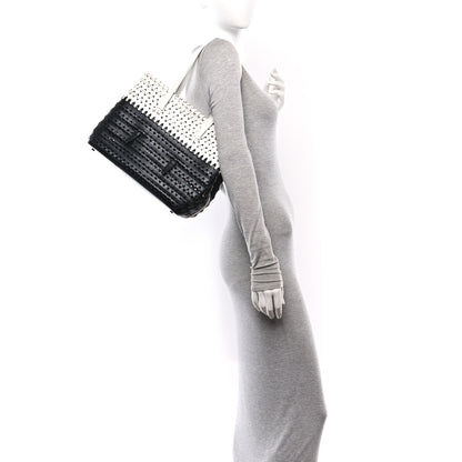 Alaia Woven Calfskin Mina Tote Black White 2 of 9