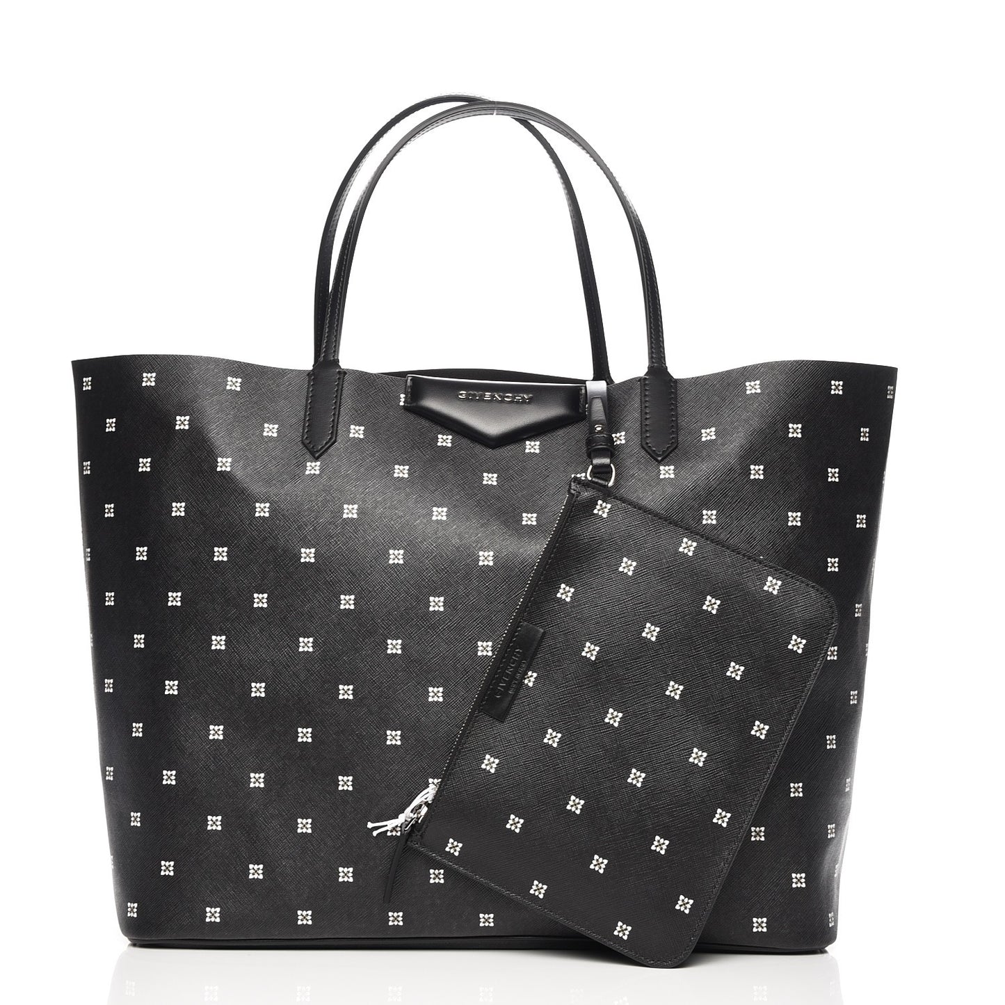 Textured Coated Canvas Mini Lilies Print Large Antigona Tote Black