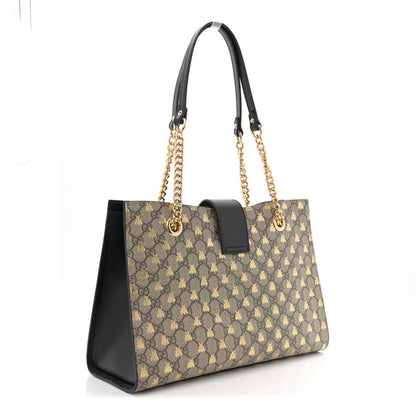 Gucci GG Supreme Monogram Bees Medium Padlock Tote Beige Oro Black 3 of 10