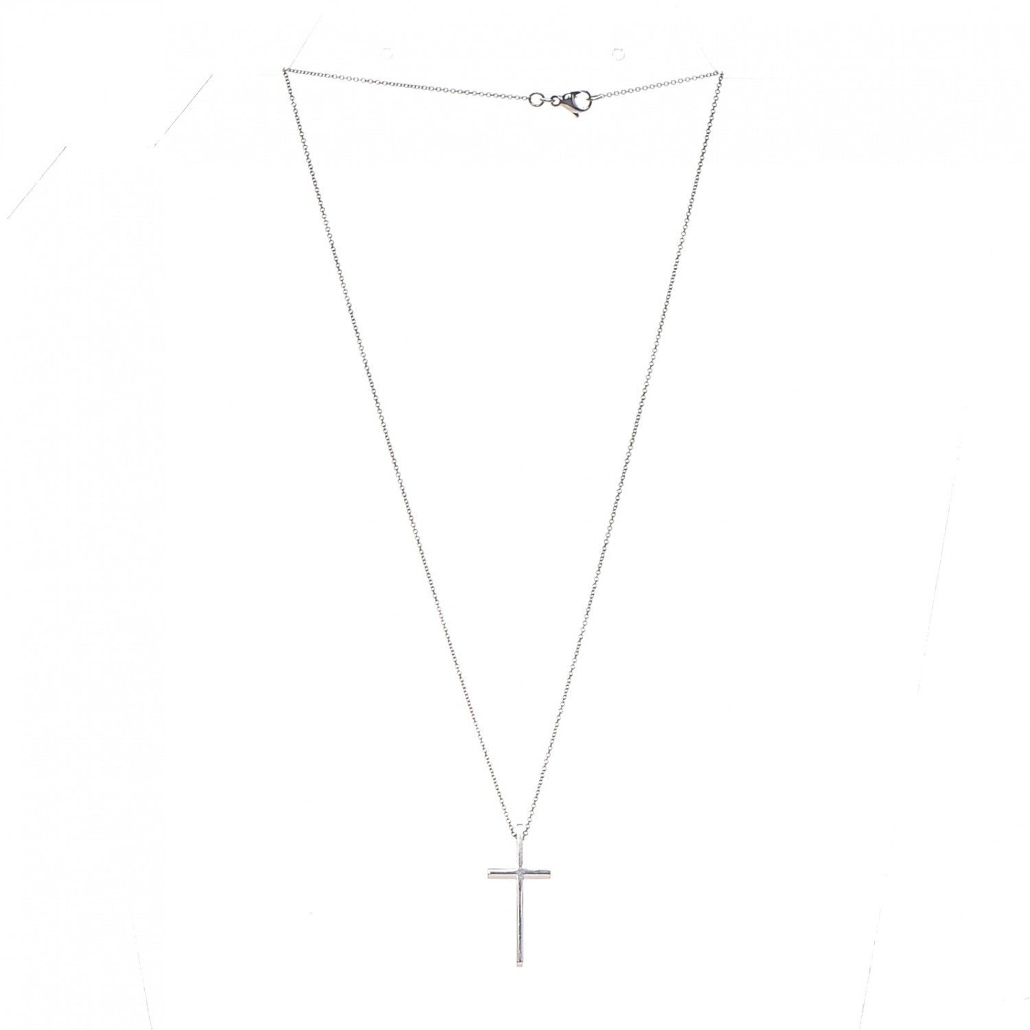 Tiffany 18K White Gold Metro Cross Pendant Necklace 3 of 5