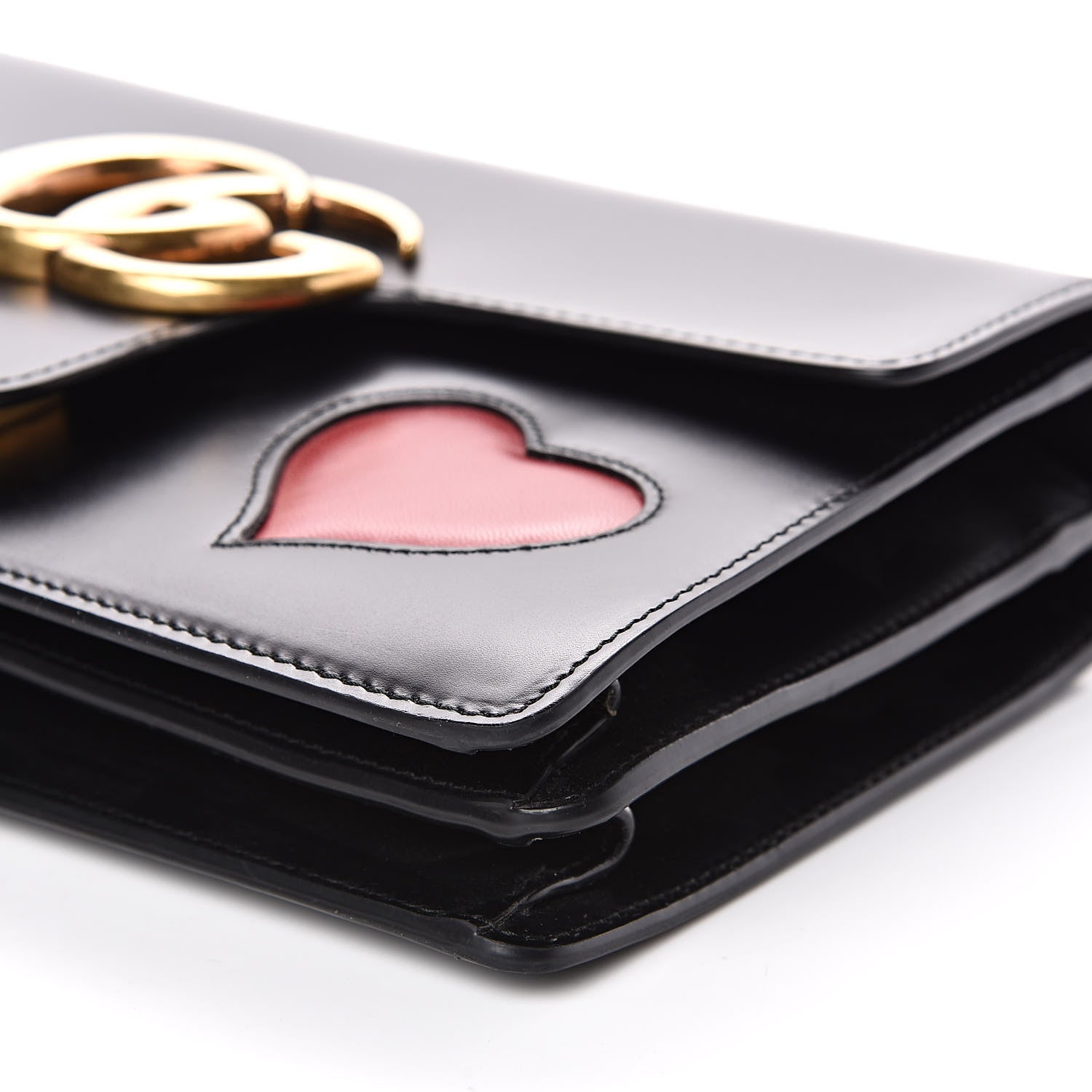 Gucci Knight Calfskin Malaga Kid Heart Medium GG Marmont Chain Handle Bag Black Hibiscus Red Multicolor 9 of 13