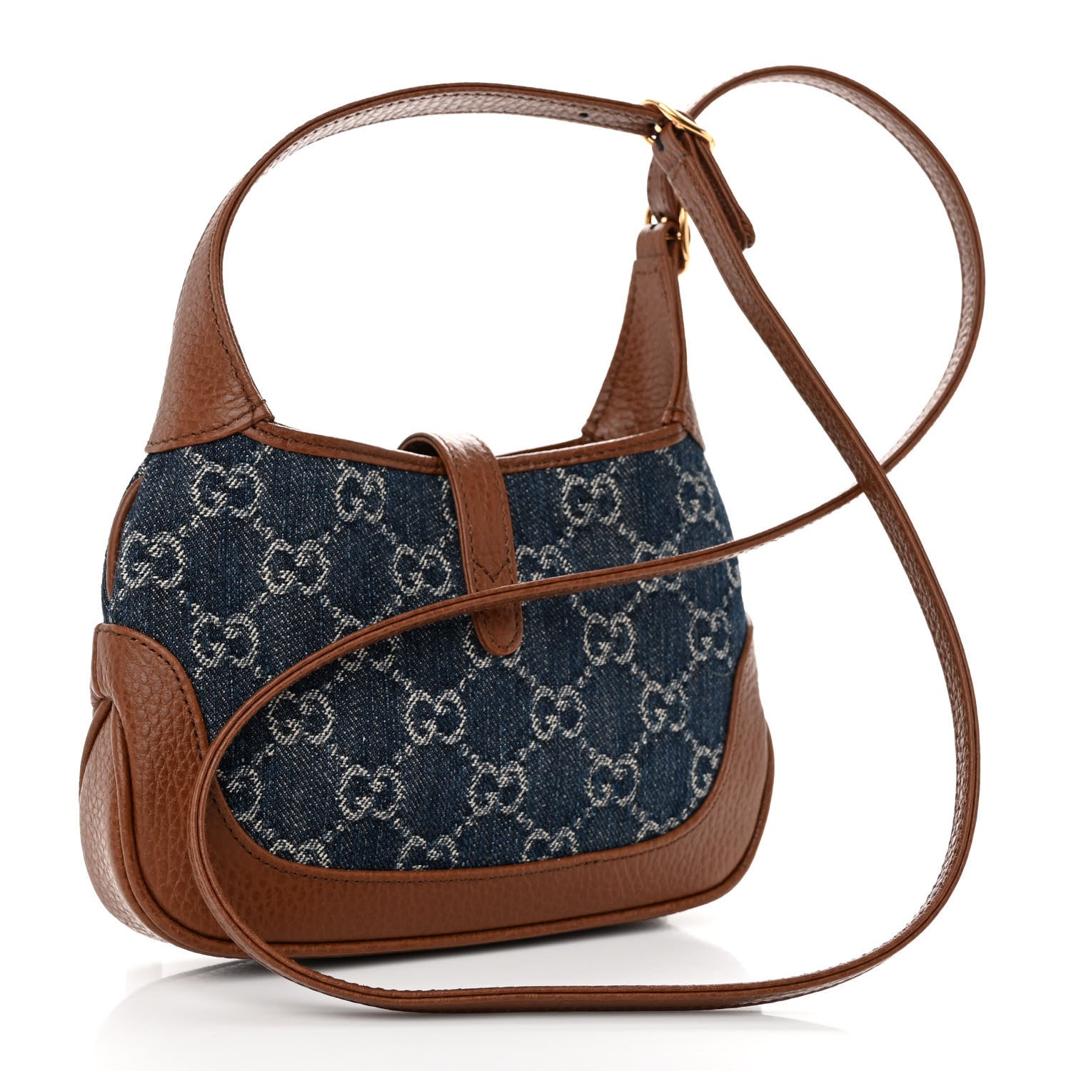 Gucci New Denim GG Monogram Calfskin Mini Jackie 1961 Hobo Blue Tea Cuir 3 of 9