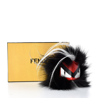 Fendi Vitello Elite Fox Goat Fur Igor Monster Bag Bug Cube Charm Rosso Black White 9 of 9