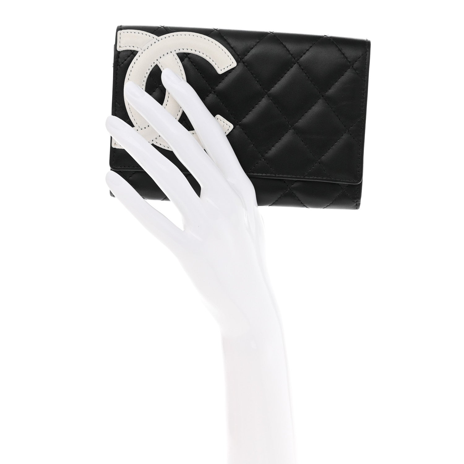 Chanel Calfskin Quilted Cambon Flap Wallet Black White 2 of 8